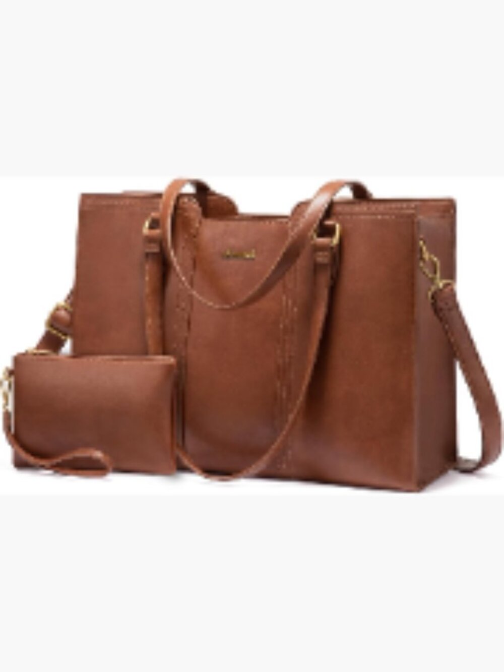 Vintage PU Leather Laptop Tote Bag with Wristlet